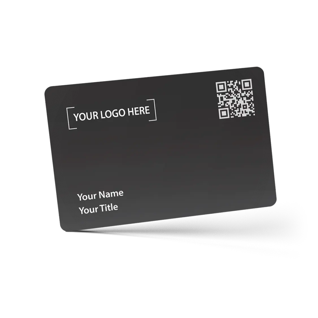 Black Premium Digital Business Card - Matte PVC card with NFC technology for seamless information sharing on iPhone & Android devices.