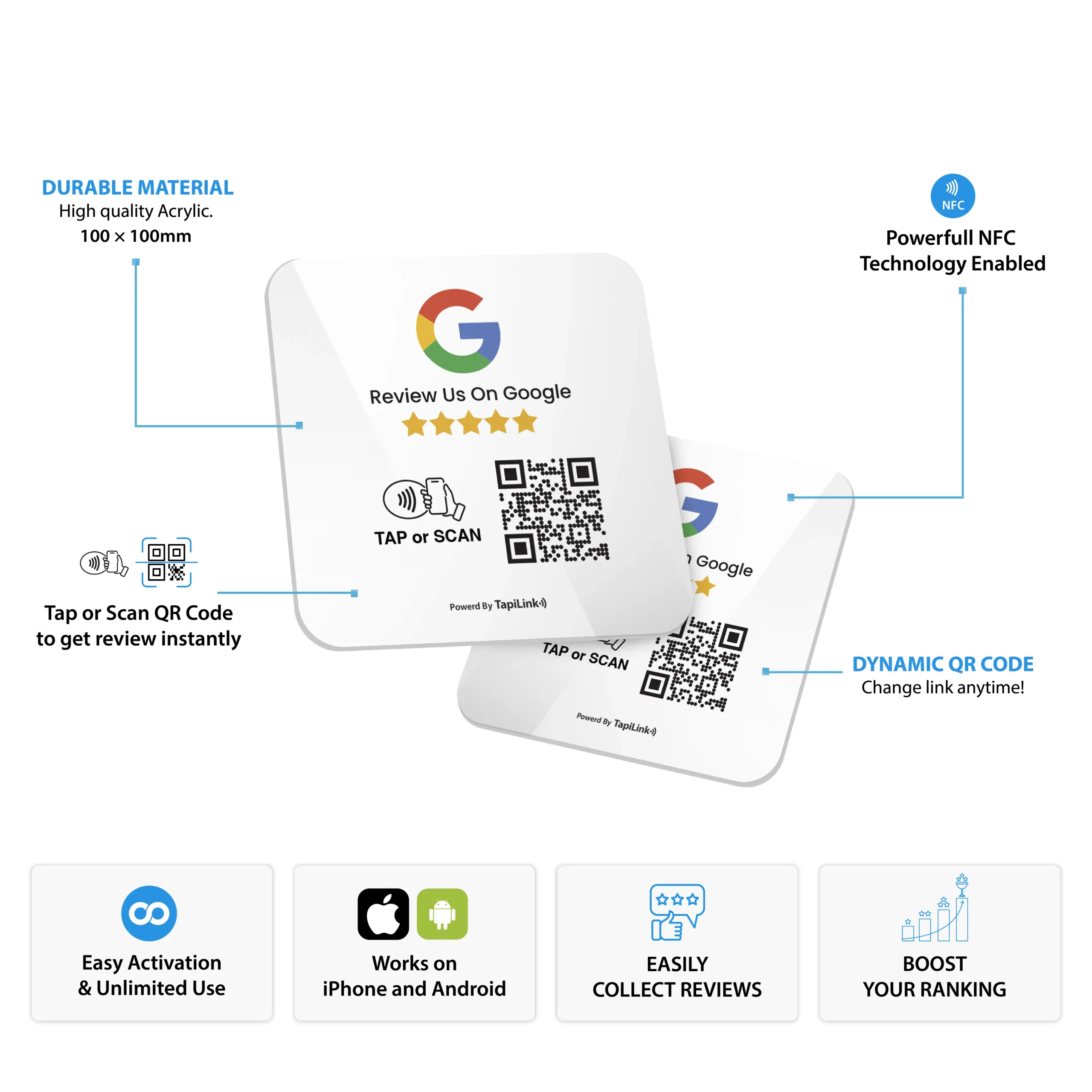 Tapilink review NFC Black Google Review Stand displaying user feedback and ratings