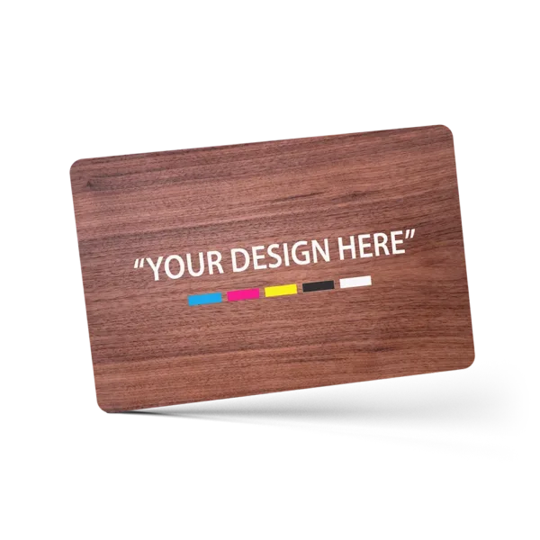 Hand holding TapiLink Black Walnut Wooden Digital Business Card, showcasing its rich texture and integrated NFC technology.