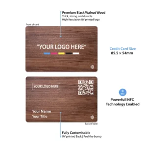 Tapilink NFC Black Walnut Wooden Digital Business Card showcasing contactless sharing technology