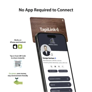 Tapilink NFC Black Walnut Wooden Digital Business Card showcasing contactless sharing technology