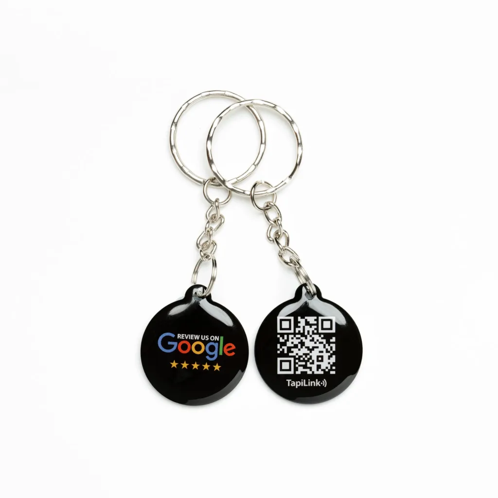 Tapilink NFC Keychain displaying user feedback and ratings