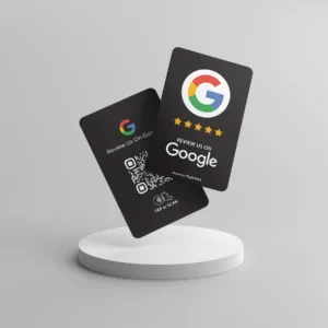 Tapilink Google Review Card Mockup on Stand displaying user feedback and ratings