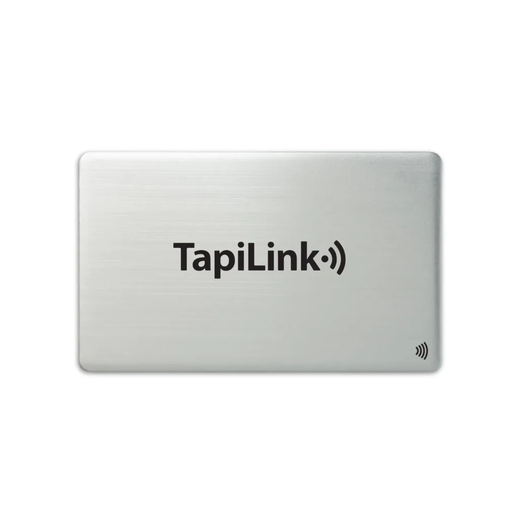 Tapilink NFC Metal Brushed Silver Digital Business Card showcasing contactless sharing technology