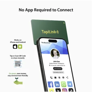 Tapilink NFC Metal Green Digital Business Card showcasing contactless sharing technology