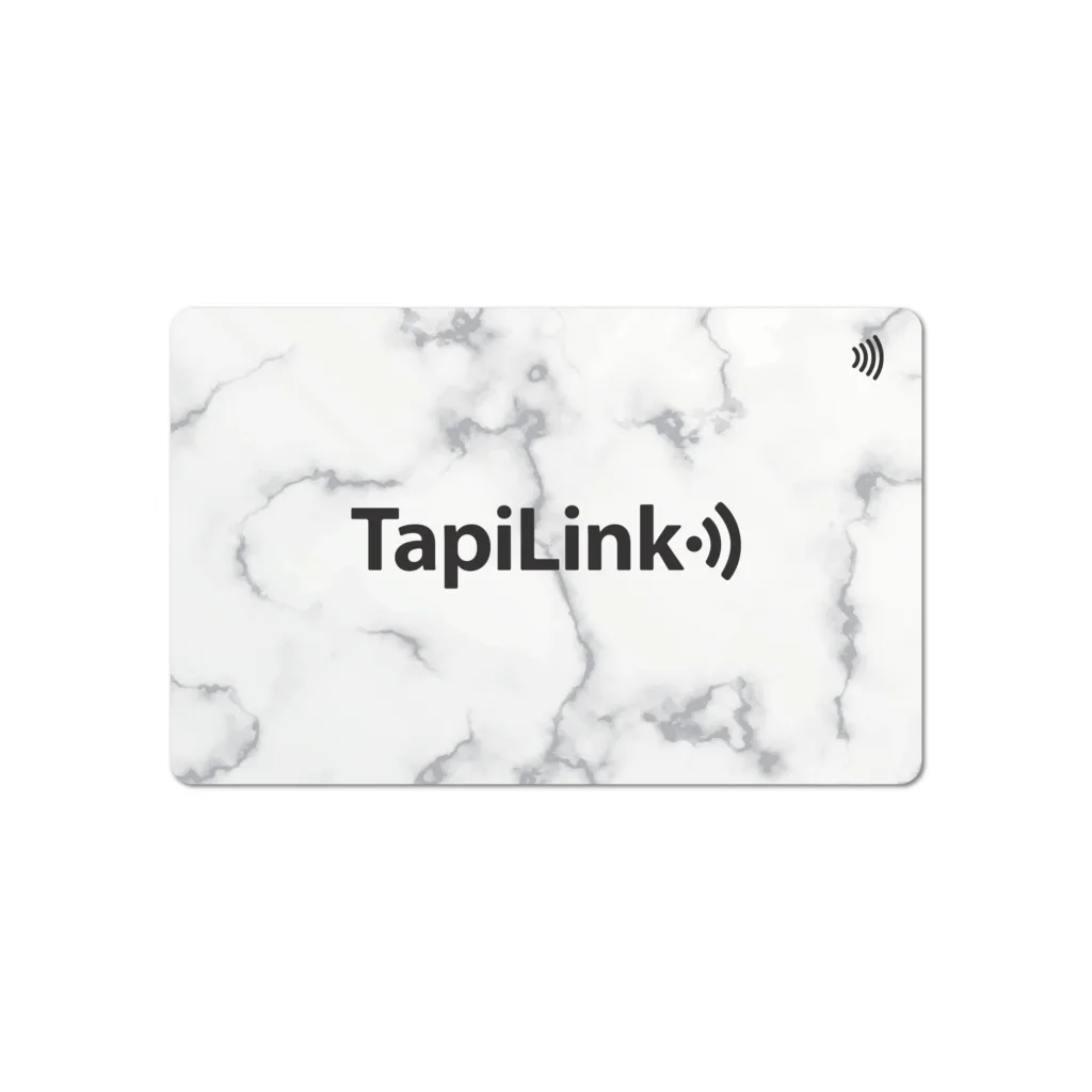 Tapilink NFC Black Marble PVC Digital Business Card showcasing contactless sharing technology