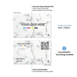 Tapilink NFC Black Marble PVC Digital Business Card showcasing contactless sharing technology