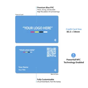 Tapilink NFC Blue PVC Digital Business Card showcasing contactless sharing technology