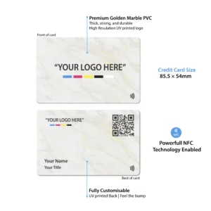 Tapilink NFC Marble Gold PVC Digital Business Card showcasing coazazntactless sharing technology