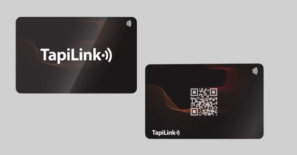 Sleek black digital business cards with QR code and NFC chip, ideal for influencers to share profiles instantly.
