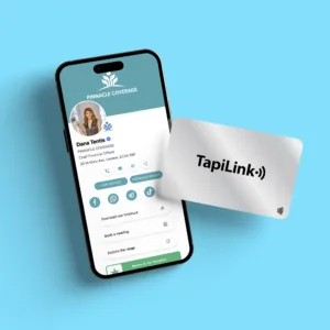 Tapilink NFC Silver PVC Digital Business Card showcasing coazazntactless sharing technology