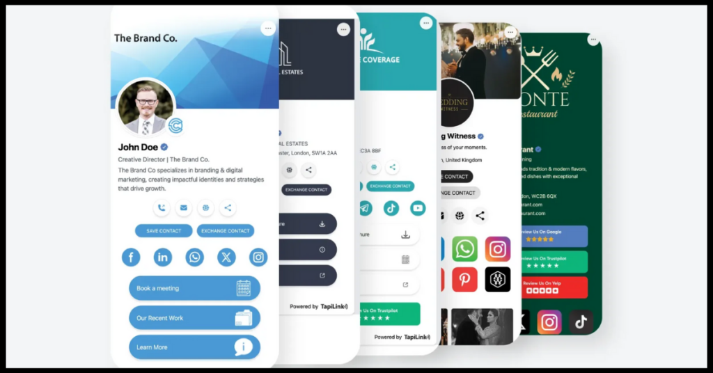 Variety of digital business card designs showcasing features many professionals overlook.